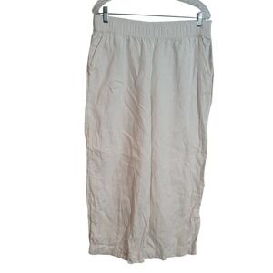 TAHARI Women Linen Pull On Cropped Wide Leg Pants White Size XL Beach Minimalist